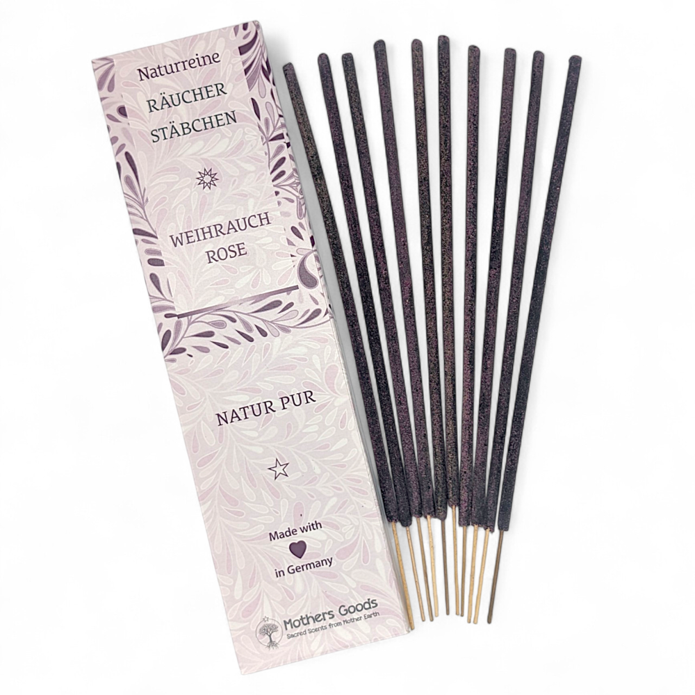 Naturreine Räucherstäbchen "Weihrauch &amp; Rose" - hergestellt in Deutschland