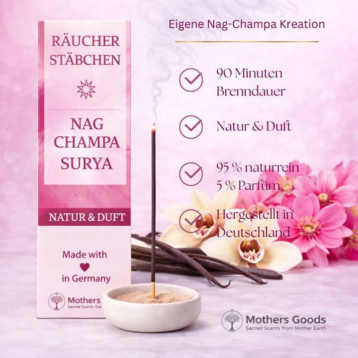 Nag Champa "Surya" - Räucherstäbchen Linie "Natur&amp;Duft"  - hergestellt in Deutschland