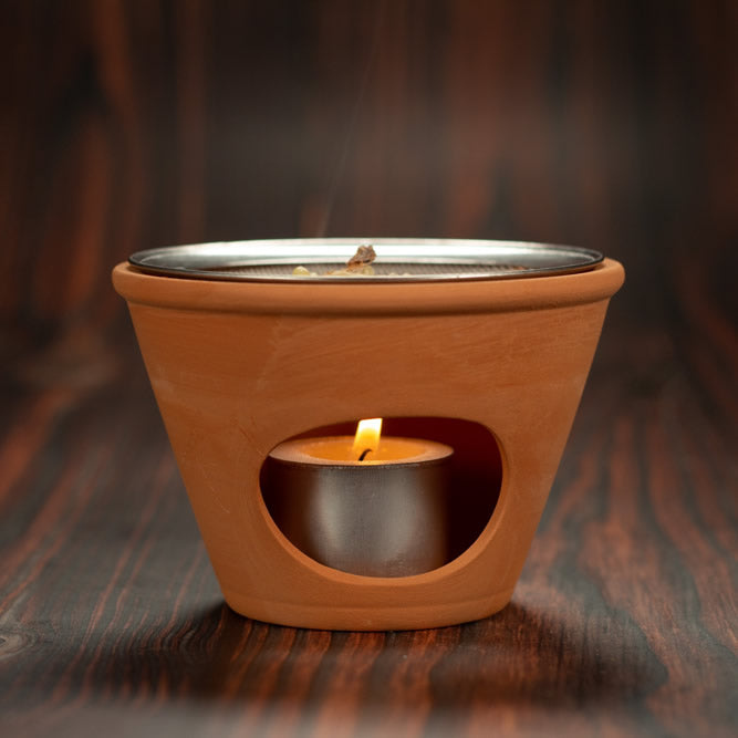 Räuchergefäß Terracotta klein mit Sieb und Teelicht